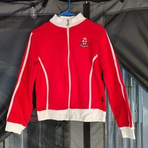 Red Zip-Up Jacket with White Trim